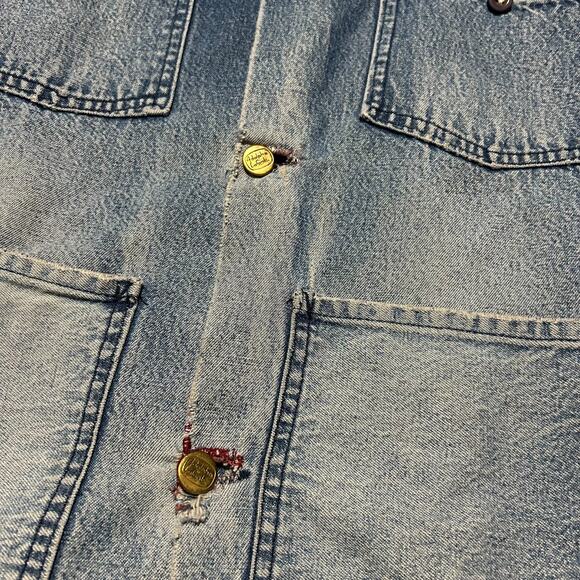 Vintage Thrashed Denim Chore Jacket Lined Barn Coat 70s 80s French Blue S/M - Picture 5 of 10